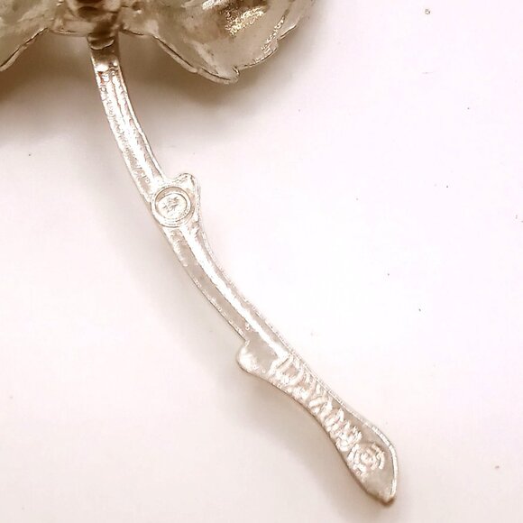 Vintage Giovanni Brooch Silver Tone Rose Textured Detail Leaves Stem Design Pin - Picture 9 of 12